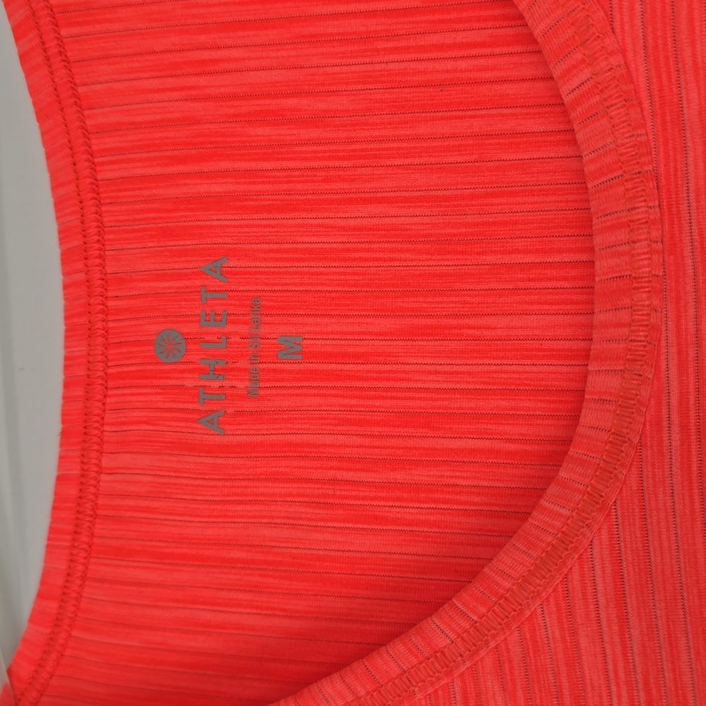 Athleta Women's Neon Orange Shadow Stripe Chi Tee- M - Picture 2 of 6
